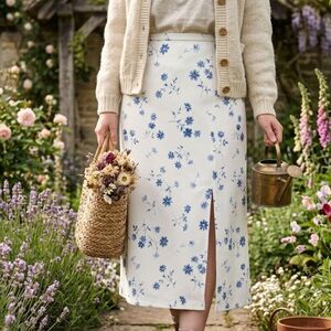 NWT Vintage Pendleton Skirt 18W Cotton Maxi Blue Floral Deadstock Cottagecore